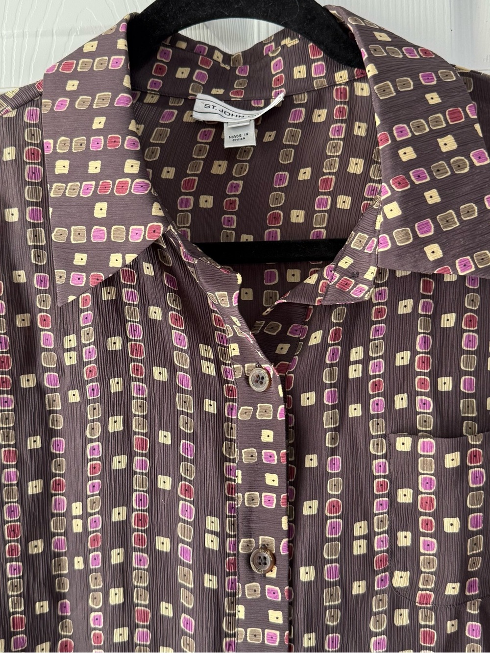 Vintage SILK St. John Sport Geometric Multi Square Long Sleeve Large quiet lux - Picture 4 of 10